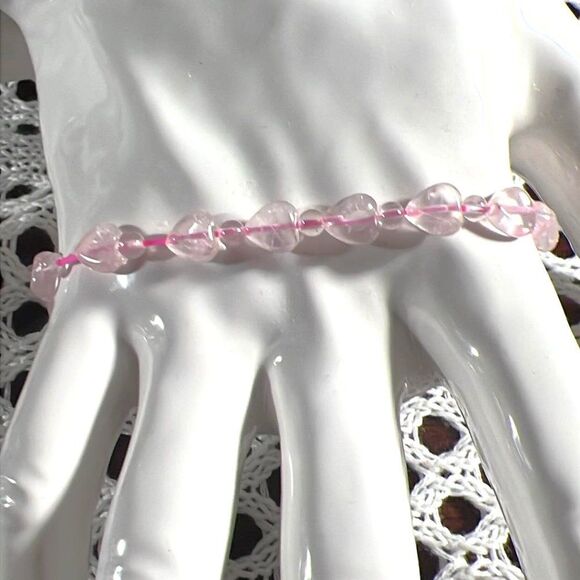 Jewelry - Genuine Rose Quartz Heart Beaded Stretch Bracelet - NEW!